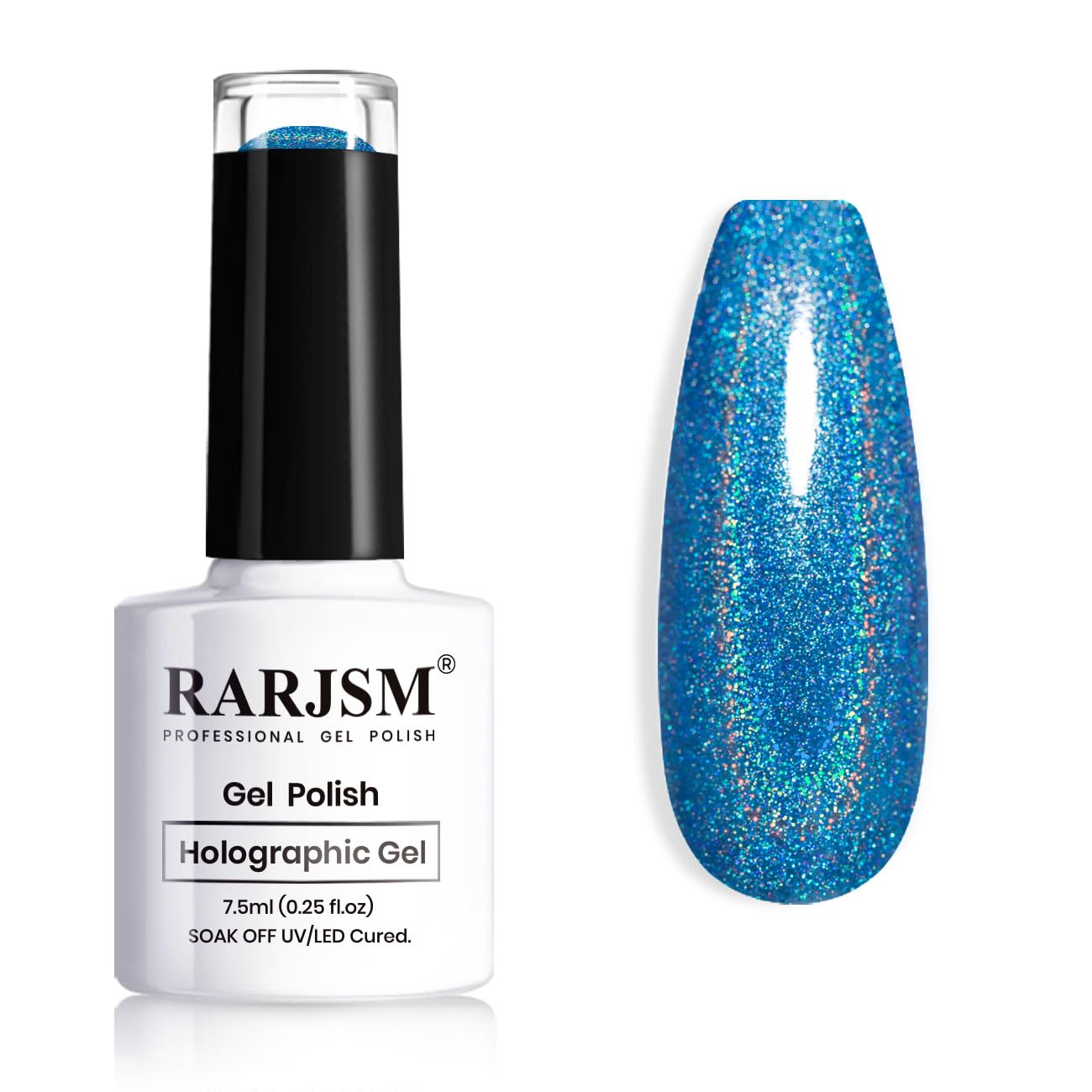 RARJSM Holographic Gel Nail Polish Blue Rainbow Glitter Reflective Iridescent Gel Polish Curing Required Unicorn Mirror Chrome Laser Effect Soak off for Summer DIY Salon Home Manicure 7.5ML