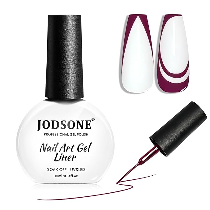 JODSONE 10ml Nail Art Gel Liner Dark Red Gel Nail polish at Home Salon Design with Thin Brush Need U V Lamp Cured