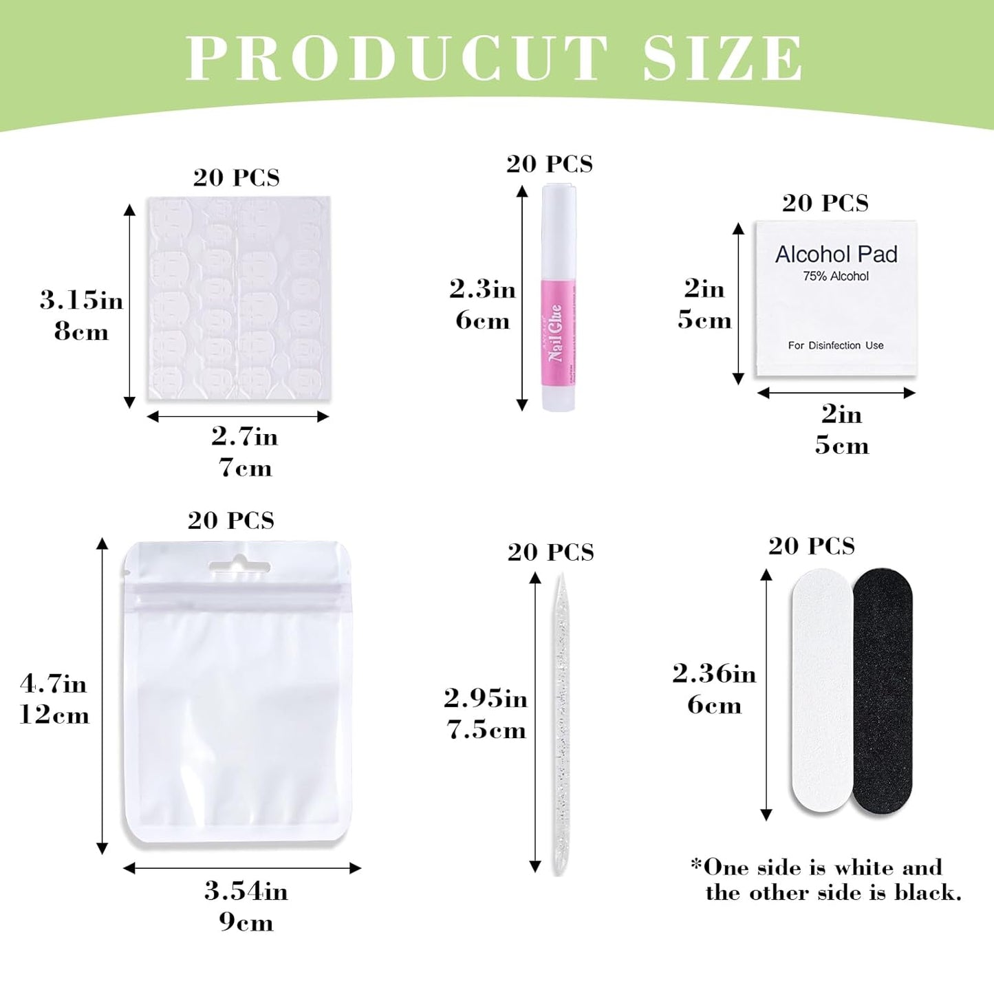 Press On Nail Tool Kit with Everything, Bebbtiy Press On Nail Prep Tool Kit Disposable Manicure Kit with Nail File, Nail Glue, Prep Pads, Adhesive Nail Tabs, Wood Stick, Packaging Bag (20pcs-white)