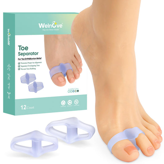 Welnove Pack of 12 Bunion Corrector, Toe Separators with 2 Loops, Big Toe Spacer Suitable for Bunion and Overlapping Toe (Violet)