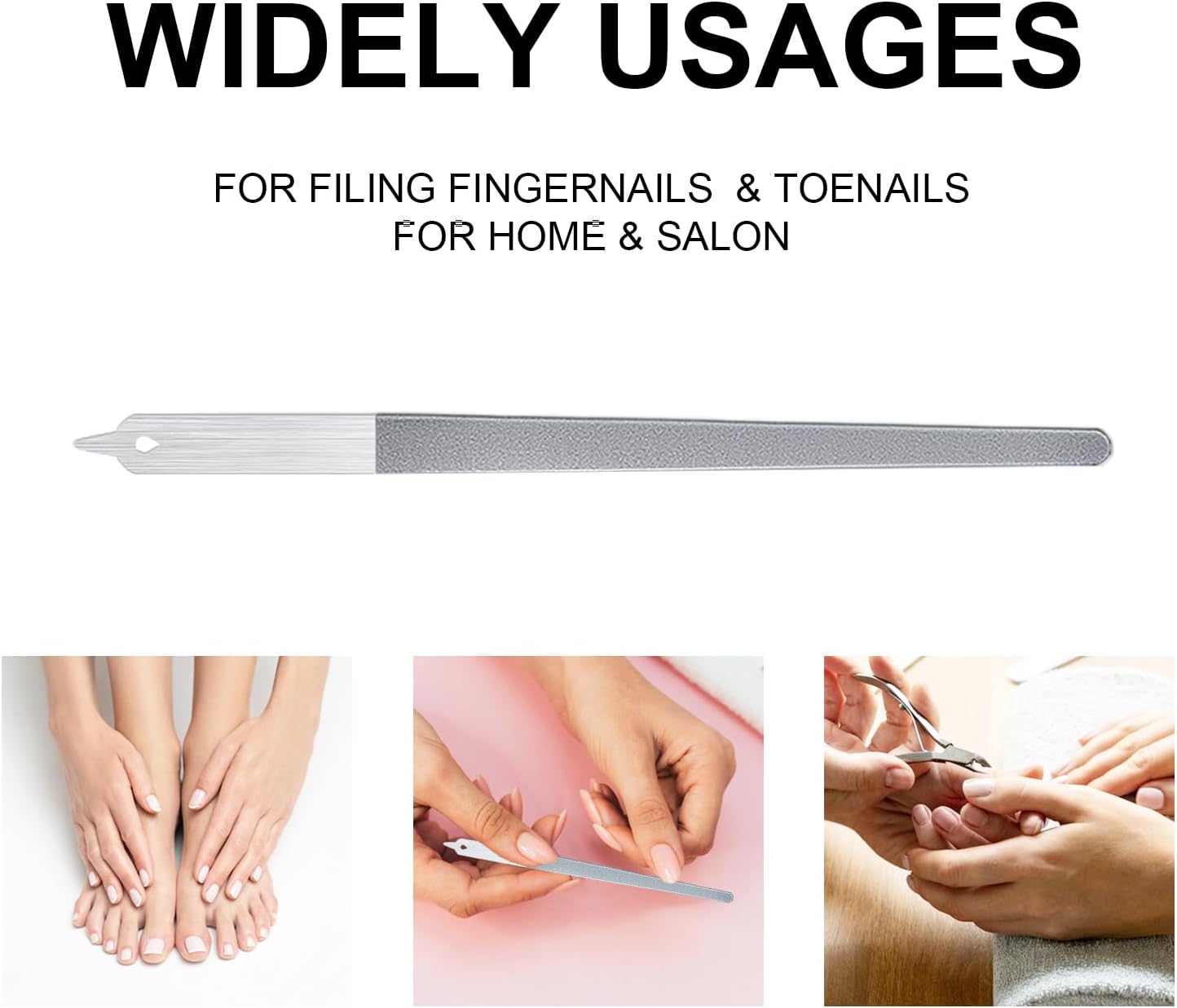 6Pcs Metal Nail Files Nail File Diamond Dust for Natural Nails Stainless Steel Nail Files with Pointed Tip Non Slip Handle Fingernail Files Diamond Nail File for Salon and Home, 8 Inches