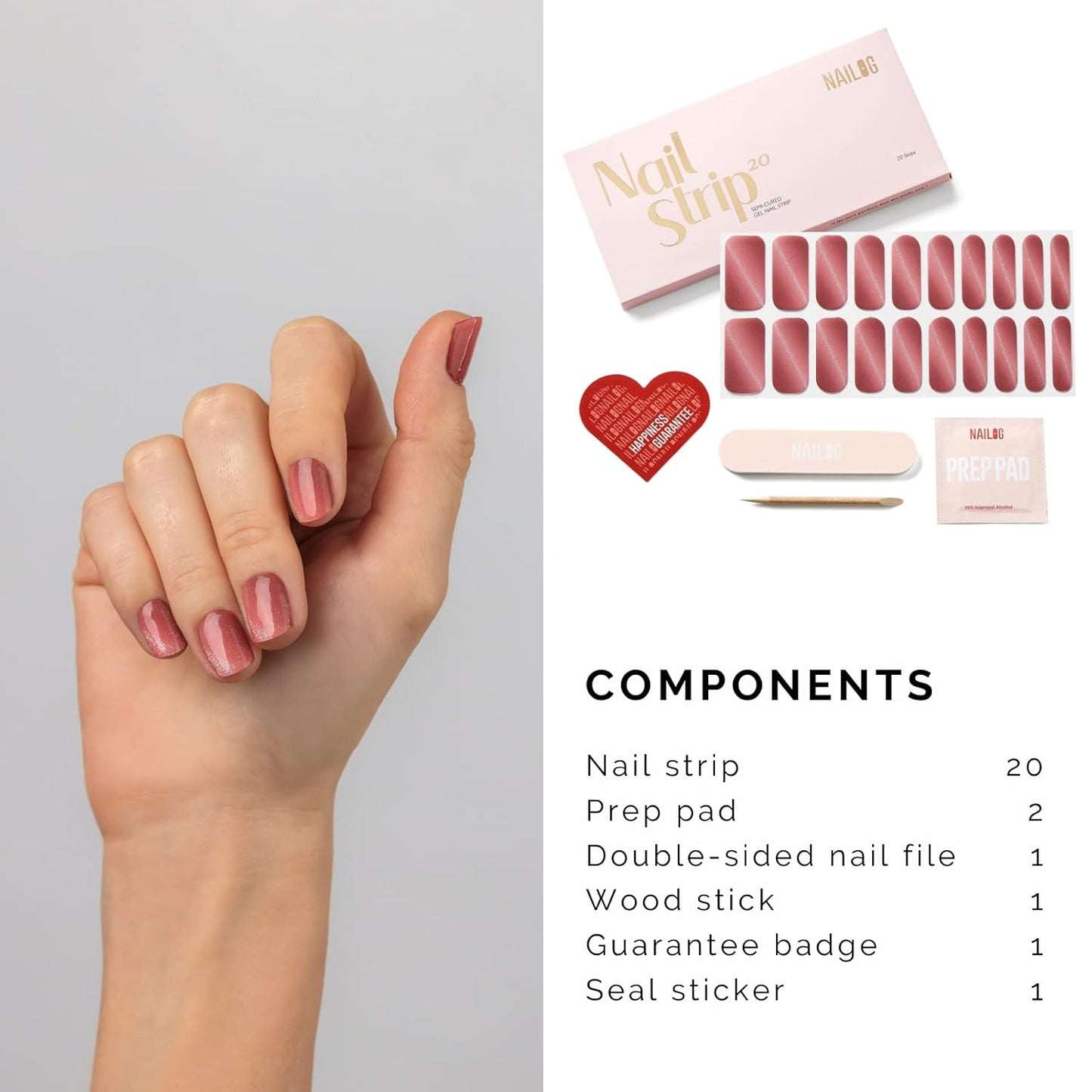 NAILOG Semi Cured Gel Nail Strips (20 Extra Long Stickers/Wraps) | Buy 2 Get 1 UV Lamp| Glossy & Long Lasting Soft Gel Finishing, Silvery Kahala