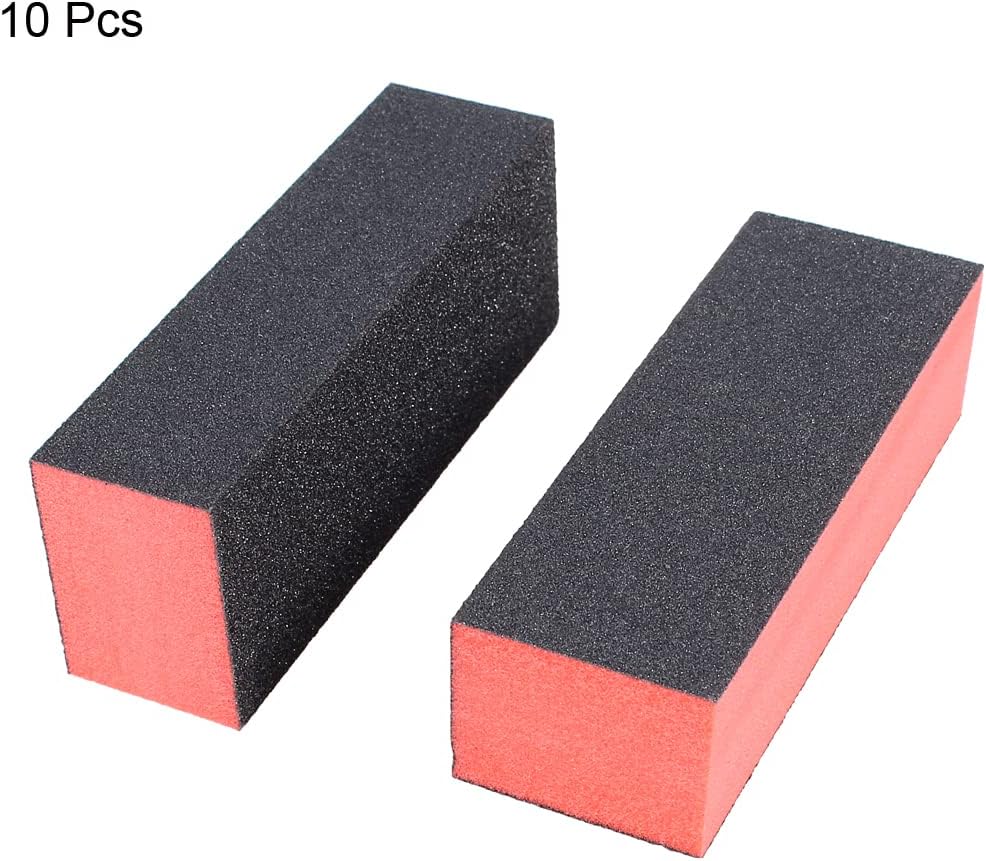 uxcell Sponge Nail File and Buffer Set, 4 Way Nail Buffer Sanding Block Manicure File Polishing Smooth Tool Kits, 10 PCS Nail Buffing Grinding Polisher File for Salon Home Use, Black Red
