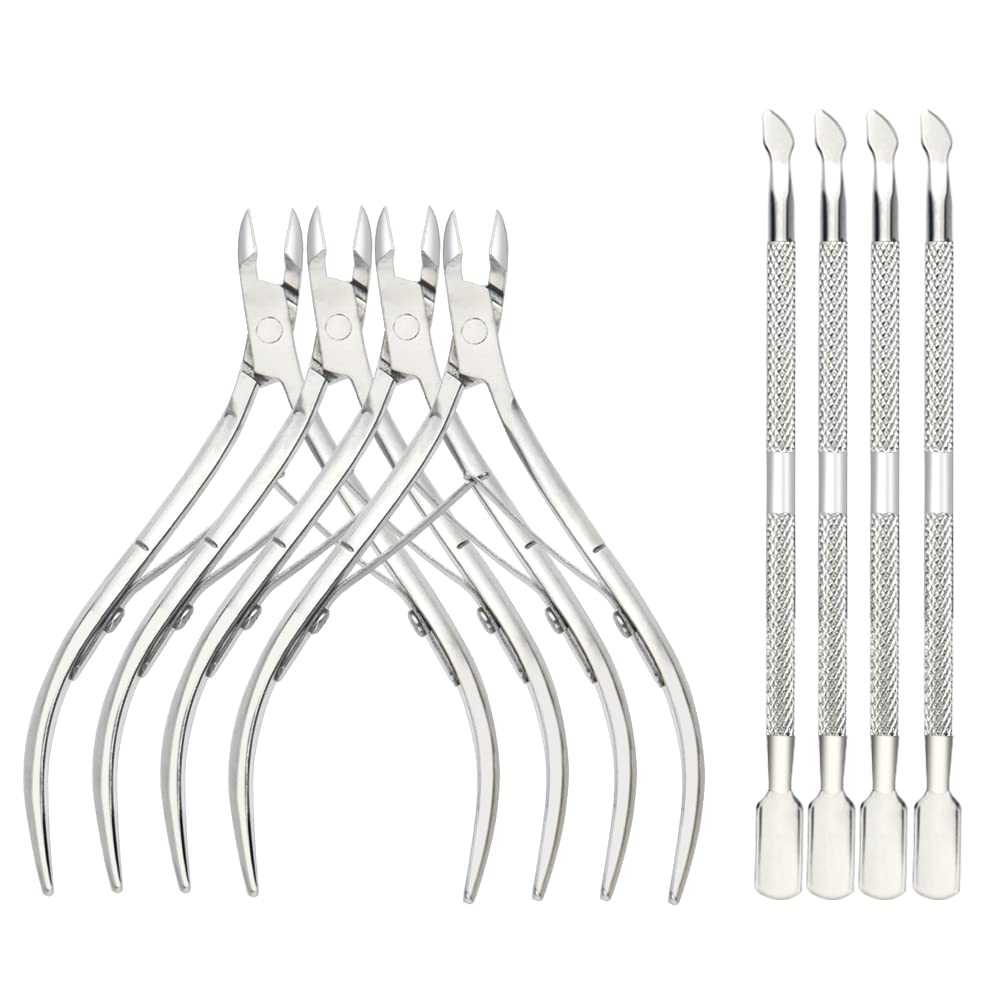 8-Piece Cuticle Trimmer Set - Cuticle Nipper, Remover, Cutter with Pusher - Stainless Steel Nail Tools for Fingernails and Toenails (Silver)