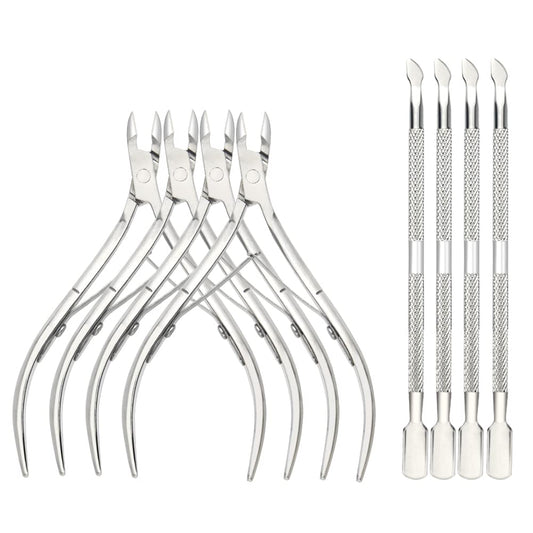 8-Piece Cuticle Trimmer Set - Cuticle Nipper, Remover, Cutter with Pusher - Stainless Steel Nail Tools for Fingernails and Toenails (Silver)