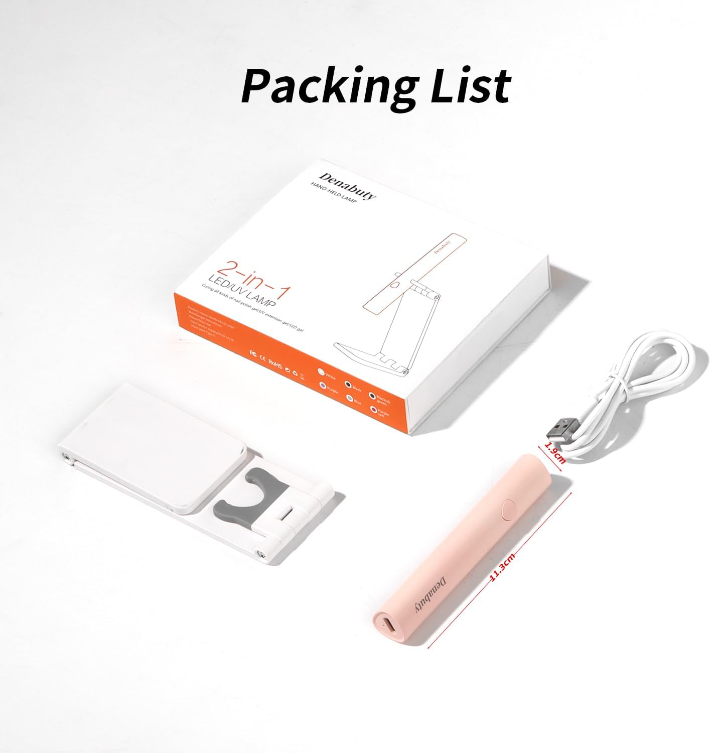 UV Light for Gel Nails, Denabuty Mini U V LED Nail Lamp Handheld with Stand, Portable Nail Dryer Rechargeable USB Cordless, Nail Light with 2 Timers for Fast Drying, Pink