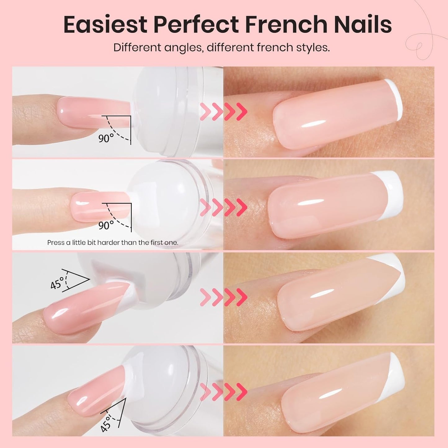 Beetles Nail Stamp, 4Pcs French Tip Tool Easy Manicure Nail Stamper Single Head Soft Silicone Long & Short French Tip Stamp Tool with 2Pcs Nail Scraper Decorations Gift for Women