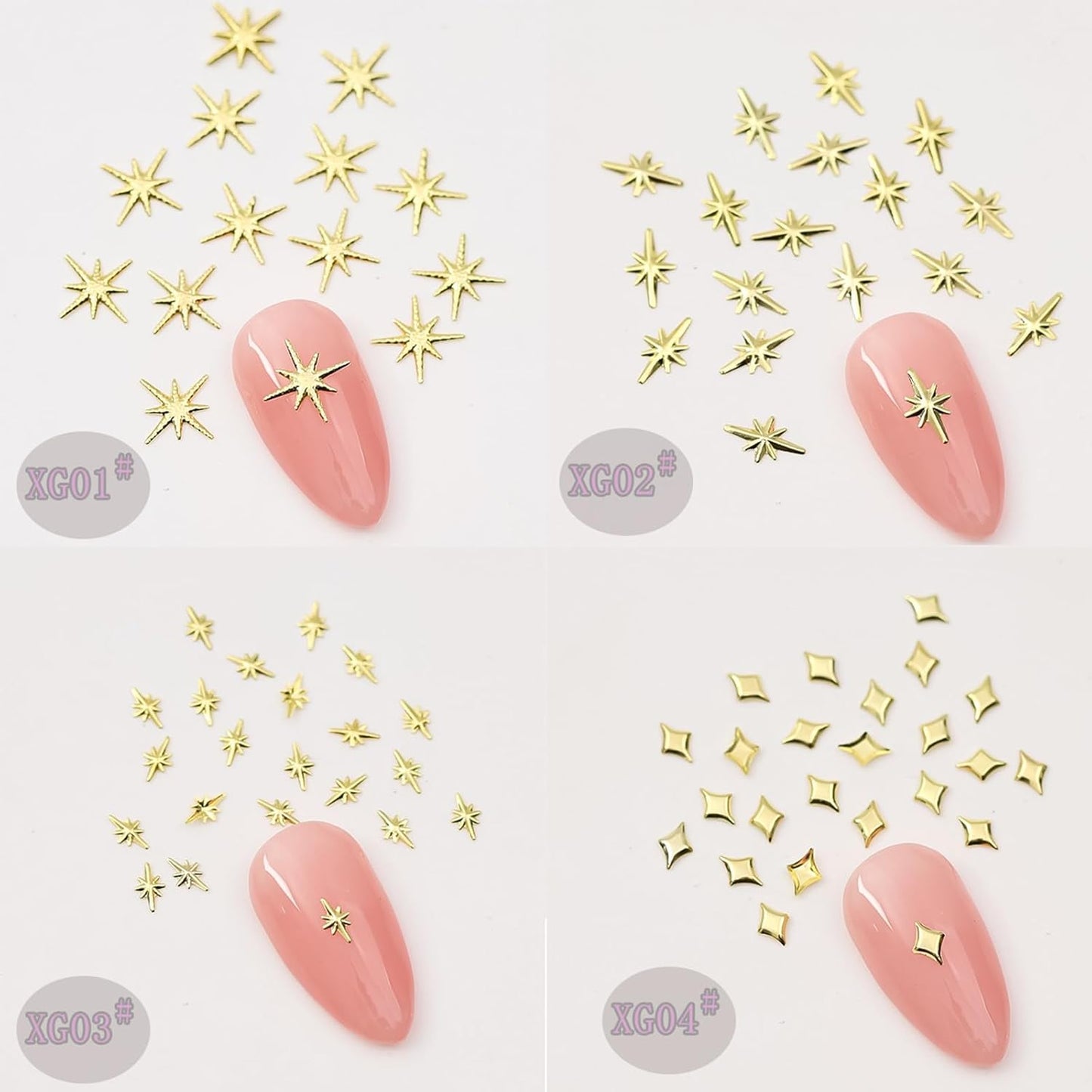 400Pcs Star Moon Nail Charms 3D Gold Silver Metallic Cross Star Nail Art Charms Star Nail Jewelry Decorations Manicure Kit Nails Art Supplies Accessories for Women Girls Acrylic Nails Decor