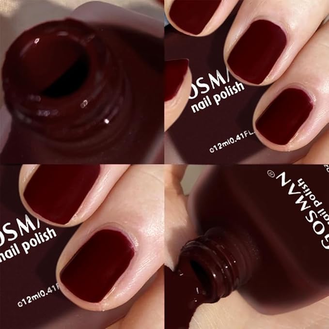 COSMOO 12ml Burgundy Matte Nail Polish, Quick Dry Nail Lacquer for Nail Art Varnish, Mist Effect Matte Finish Velvet Nail Polish, 0.41 fl oz (Burgundy, 0.41 fl oz)