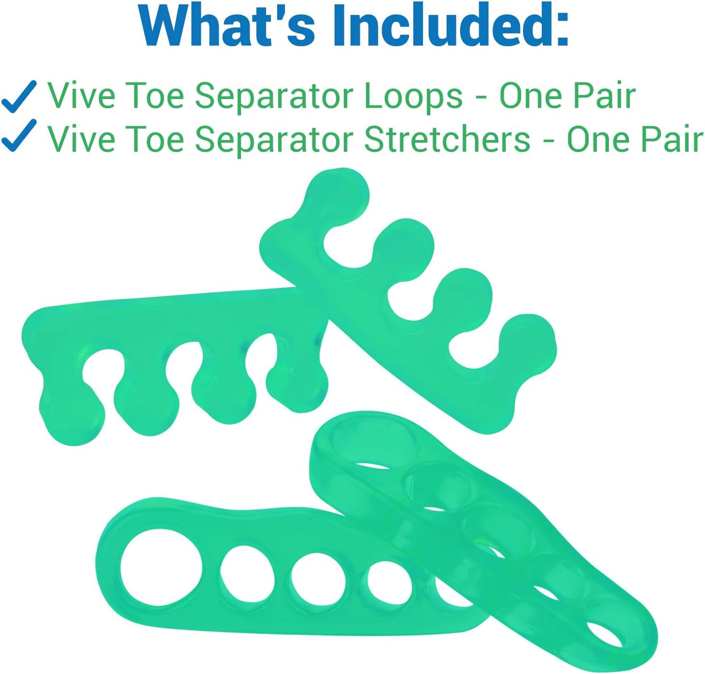 ViveSole Toe Separators for Men & Women Small (2 Pairs) - Silicone Gel Spreaders - Therapeutic Spa Stretchers for Plantar Fasciitis, Bunions, Overlapping Hammer Toe Spacers - Metatarsal Yoga Cushion