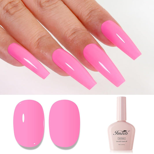 Imtiti Pink Gel Nail Polish, Bright Pink Gel Polish High Gloss Soak Off UV LED Spring Summer Art Manicure Salon DIY Design 10ML