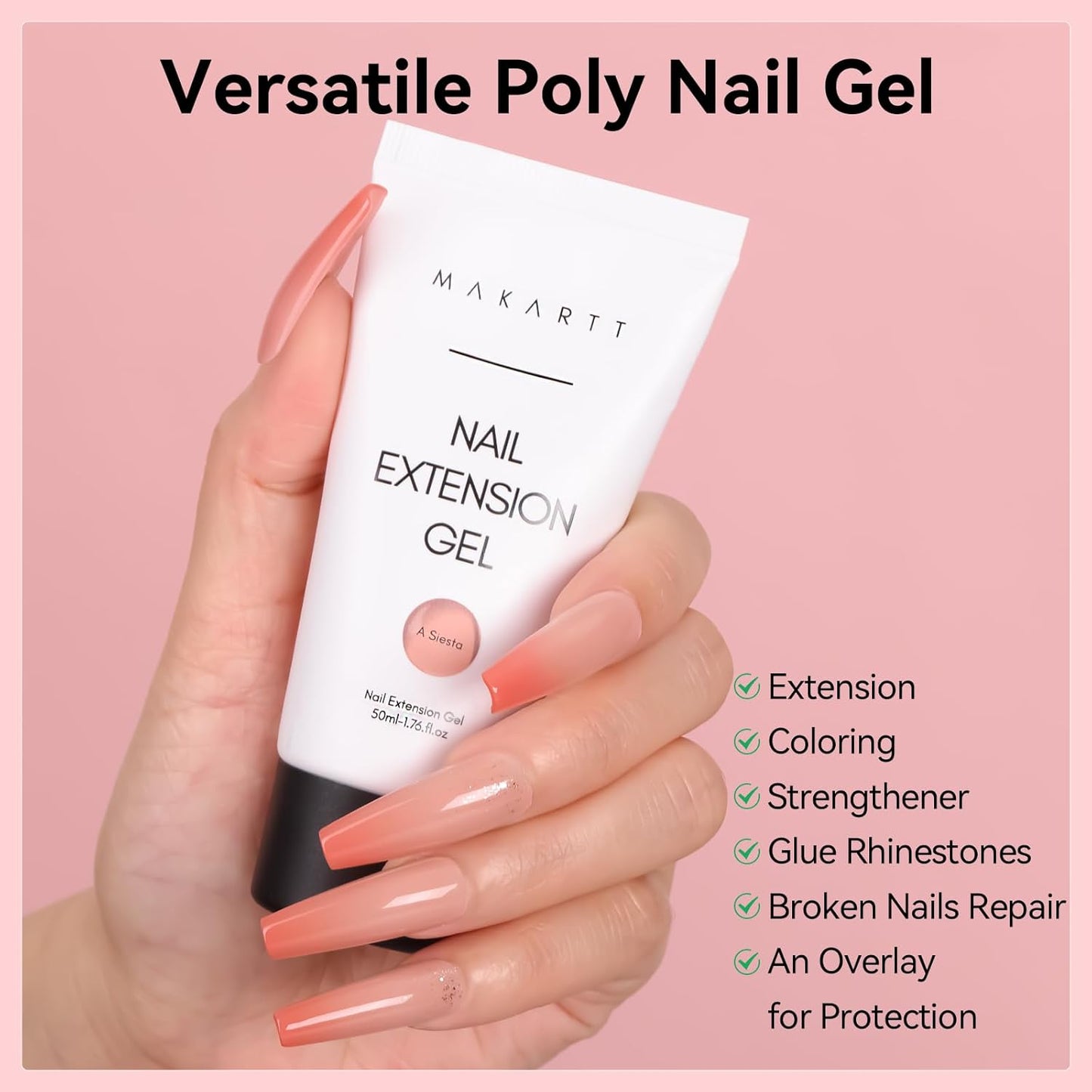 Makartt Poly Nail Gel, 50ML Nude Nature Builder for Nail Extension Elegant All Season Gel Color for 3D Molding Gel Nail Strengtheners-Long-Lasting Supplies for DIY Salon Quality-A Siesta