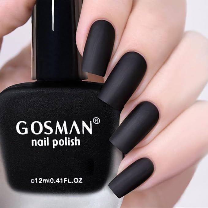 COSMOO 12ml Black Matte Nail Polish, Quick Dry Nail Lacquer for Nail Art Varnish, Mist Effect Matte Finish Velvet Nail Polish, 0.41 fl oz (Black, 0.41 fl oz)