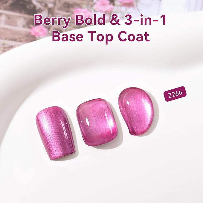 Metallic Purple Rose Nail Polish with Base Top Coat 3-in-1 Clear Fast Air Dry Fingernail Polish Duo, Non-Gel, Nail Strengthener Polishes, Opaque, Glossy Luxury Nail Art Gift for Women Girls