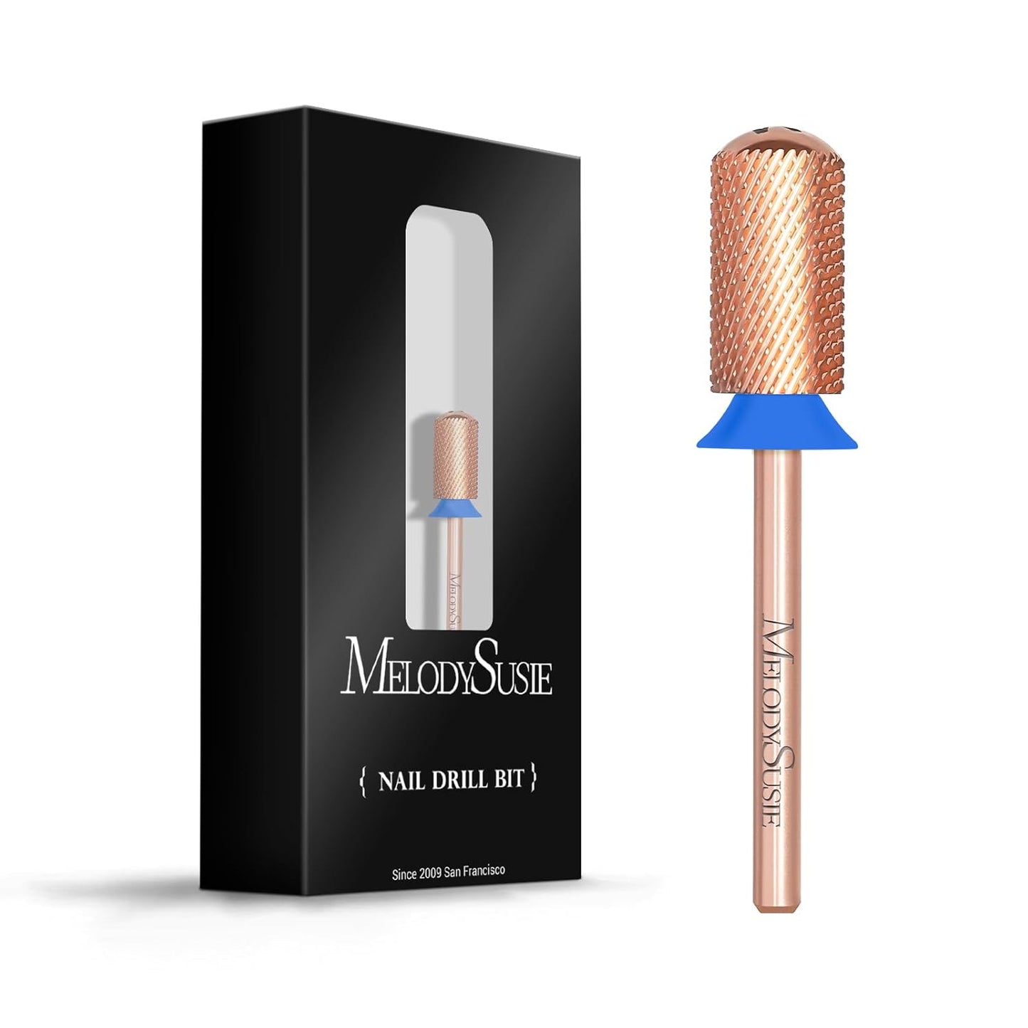 MelodySusie Safety Nail Drill Bits, 3/32'' Smooth Round Top Large Barrel Carbide Bits, Suitable for Manicure Pedicure Cuticle Gel Polishing, Beginners Bits, Rose Gold, Series Bit-S, Medium