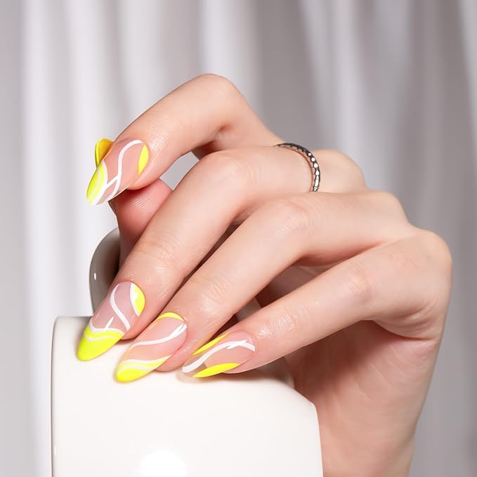 MAYCHAO Neon Yellow Swirl Gel Liner Nail Art Polish, 8ml Spring Summer Bright Yellow Gel Color Built-in Thin Brush, UV Light Cure for French Nail Tips DIY Manicure at Home Salon
