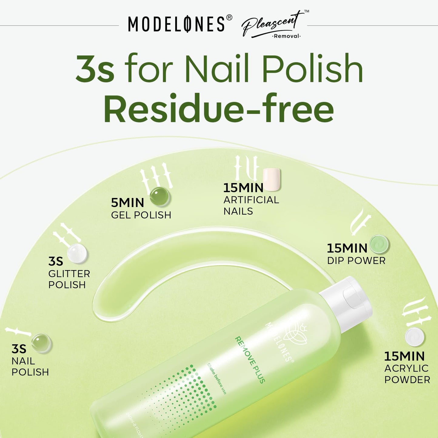 Modelones Acetone Nail Polish Remover, Professional Gel Polish Remover, Nail Glue Remover Natural Formula with Jojoba Oil for Nail Moisturizing & Care, Acrylic Dip Powder Remover(8 FL.Oz.), Cucumber