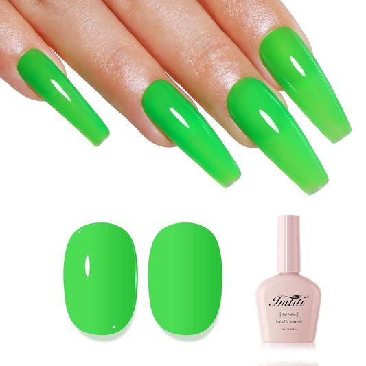Imtiti Neon Gel Nail Polish, Neon Green Gel Polish High Gloss Soak Off UV LED Nail Gel Polish Spring Summer Art Manicure Salon DIY Design 10ML