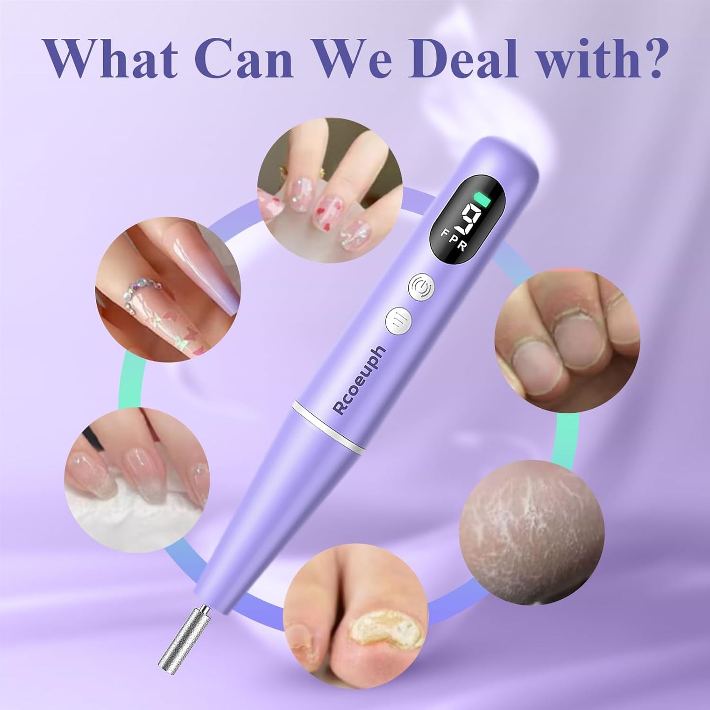 Cordless Nail Drill Kit - 9 Speed Wireless Electric Nail File with LED Display, Portable Nail Drill Machine for Acrylic Gel Nails, Rechargeable 20000RPM Hand Feet Grind Trim Tool for Women Men Baby
