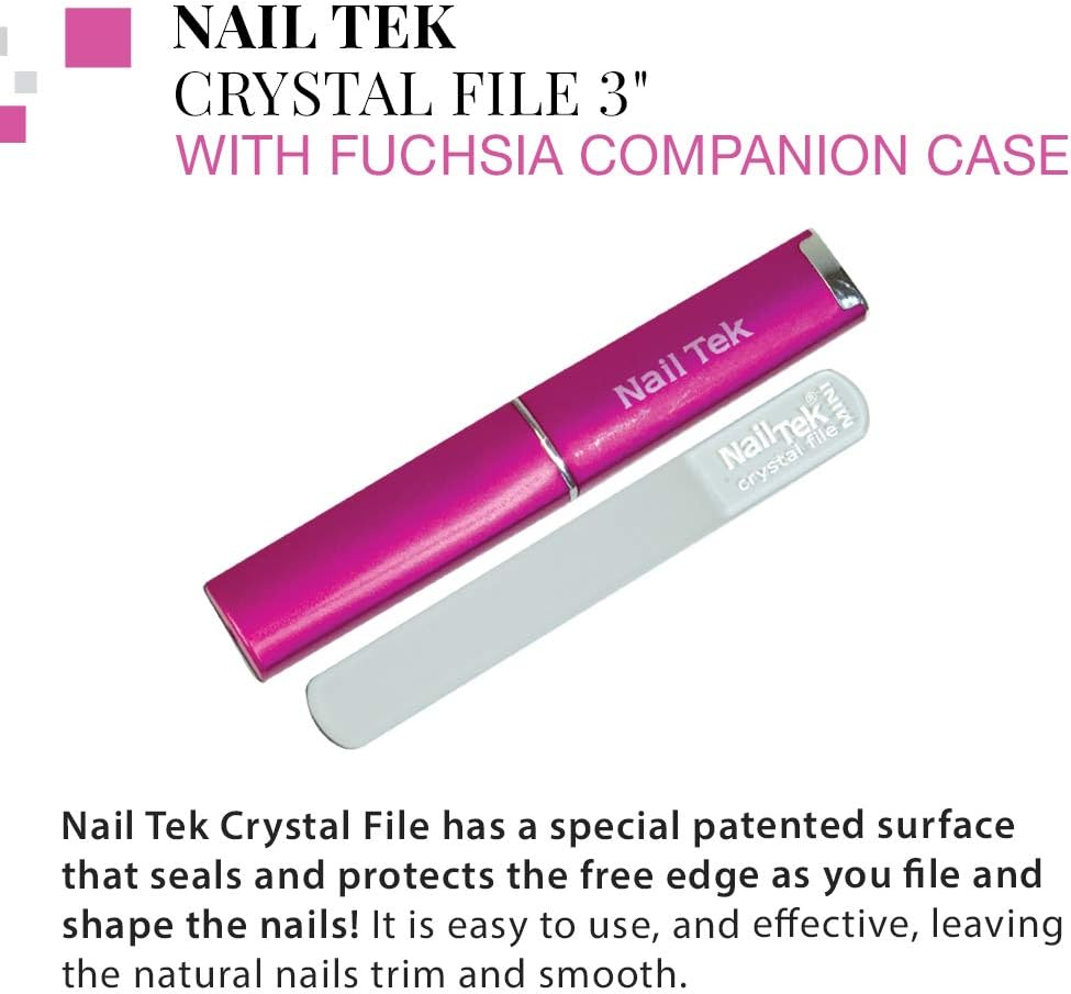 Nail Tek Crystal File - Glass Nail File with Case, Durable & Gentle for Natural Nails, Travel-Friendly Design, Fuchsia, Mini 3"
