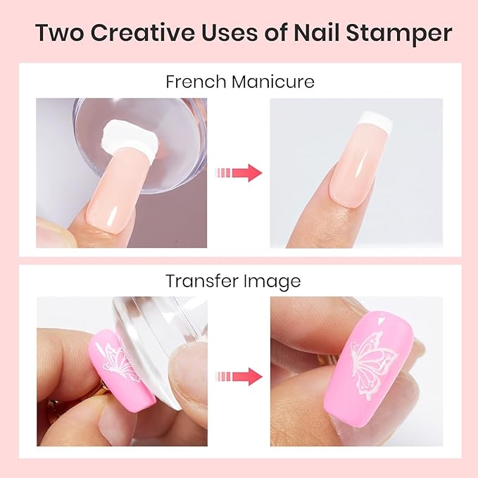 Beetles Nail Stamp Gel 16Pcs French Tip Nail Stamp Kit with 8 Colors Stamper Gel Polish, 5 Nail Stamping Templates, Scrapers, Liquid Latex & Short Silicone Stamper Gift for Women