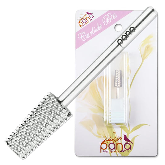 Premium Pana 3/32" Tapered Barrel Carbide Nail Bit -For Electric Dremel Drill Machine, Nail Art Design, Manicure, Pedicure, Nail File, Cuticle Clean etc. (Medium Grit- Silver)