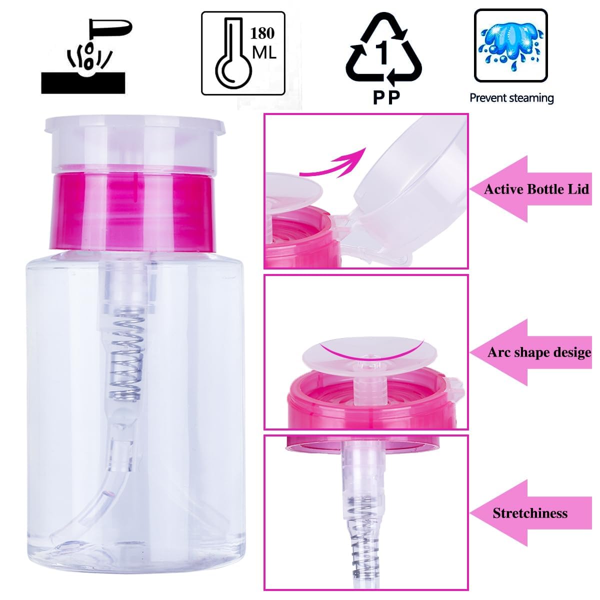 Biutee Cleaner Bottle Set for Nail Polish Remover with 1200 Lint Free Nail Wipes, 180ml Empty Push Down Pump Dispenser for Acetone, Salon Grade Manicure Cleaner Bottle & Non-Woven Nail Pads Kit