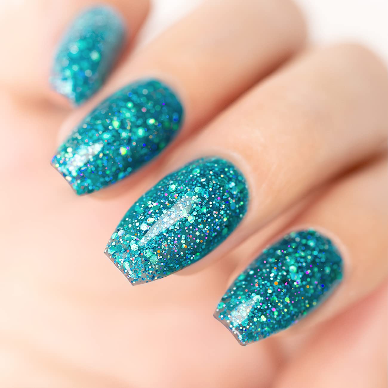 RARJSM Glitter Gel Nail Polish Lake Blue Sparkly Iridescent Rainbow Mermaid Blue Shimmer Holographic Nail Gel Polish Soak off L e d U V Curing Required High Pigments for Home Manicure Nail Art 15ml