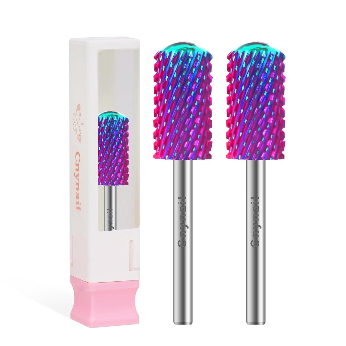 3/32" 2PCS Large Barrel Smooth Round Top Tungsten Carbide Nail Drill Bit Safety Bit for Gel & Acrylic Removal, 2-Way Rotating Efile Tip, Salon Electric File Accessory (XC Grit, Purple)