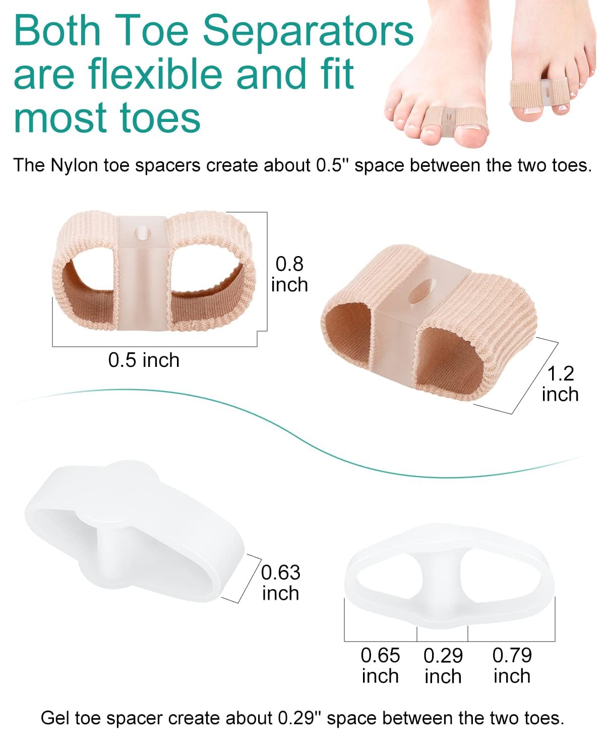 12Pcs Toe Separators Bunion Corrector for Women Men, Gel Big Toe Spacers with 2 Loops for Feet, Hammer Toe Straightener, Elasticity and Soft (6Nylon+6Gel)