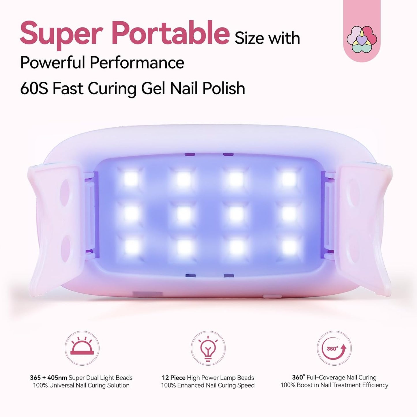 SAVILAND SSPro X Gel U V Nail Lamp: 12W Pink Mini Portable U V Light for Gel Nails Fast Curing 2 Timers Cure Lamp lampara led para uñas USB Interface Folding Design Personal DIY Home Traveling Use