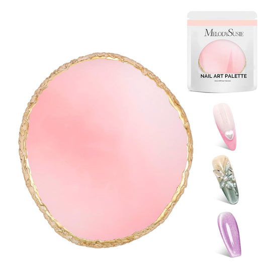 MelodySusie 1PC Round Shape Resin Nail Art Palette, Professional Color Mixing Board for Gel Polish, Acrylics, Pigment Blending, Salon and DIY Makeup Artist Tool, Pink