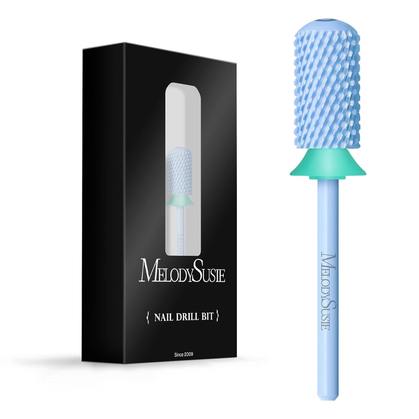 MelodySusie Safety Nail Drill Bits, 3/32'' Smooth Round Top Large Barrel Carbide Bits, Suitable for Manicure Pedicure Cuticle Gel Polishing, Beginners Bits, Light Blue, Series Bit-S, C