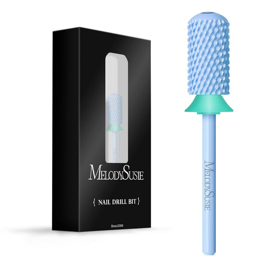 MelodySusie Safety Nail Drill Bits, 3/32'' Smooth Round Top Large Barrel Carbide Bits, Suitable for Manicure Pedicure Cuticle Gel Polishing, Beginners Bits, Light Blue, Series Bit-S, C