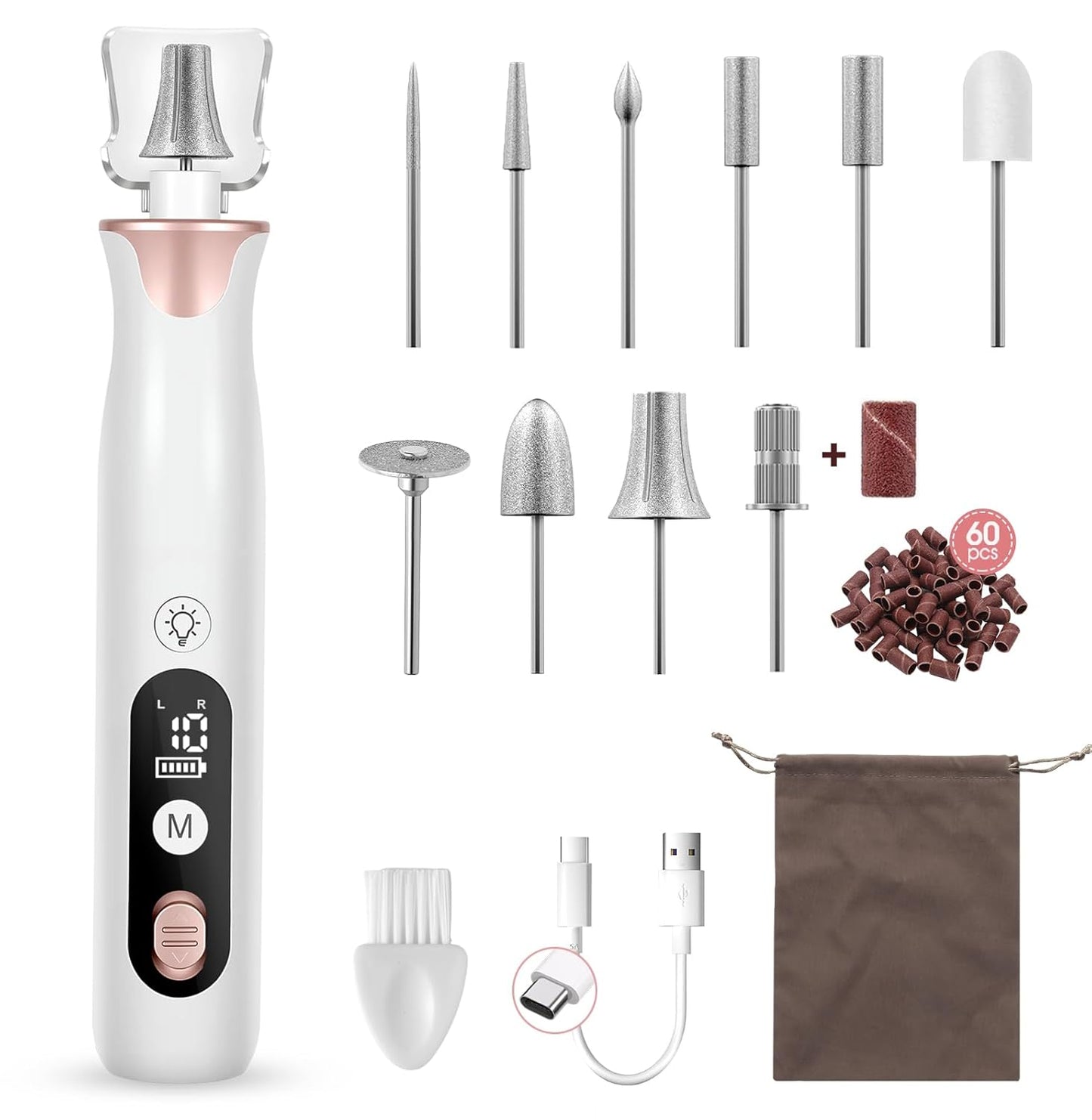 Electric Nail Drill Kit, Haootadiy Professional Manicure Pedicure Set Rechargeable with Nail Drill Bits Sanding Bands, Cordless Electric Nail File Buffer for Acrylic Gel Dip Powder Nails Grind Trim