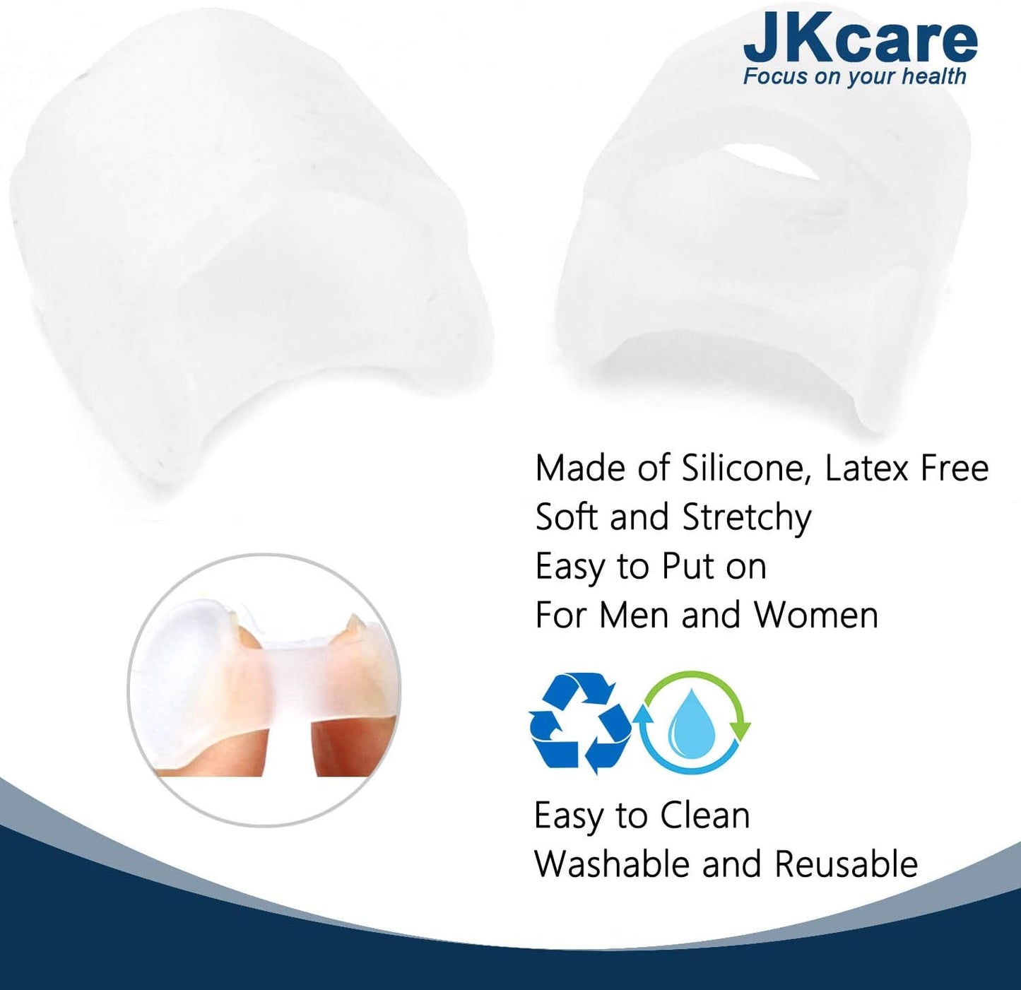 JKcare Pinky Toe Separators (Single Loop), Little Toe Spacers & Protectors for Overlapping Toe, Bunionette, Corn and Blister -10 Pack (Clear)
