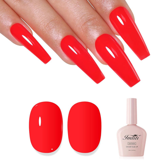 Imtiti Neon Gel Nail Polish, Neon Red Gel Polish High Gloss Soak Off UV LED Nail Gel Polish Spring Summer Art Manicure Salon DIY Design 10ML