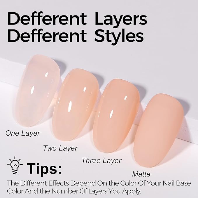 TOMICCA Nude Gel Nail Polish, 15ml Jelly Gel Polish, Translucent Quick Dry, Soak Off UV Neutral Light Gel Polish Colors Long Lasting Nail Art Manicure
