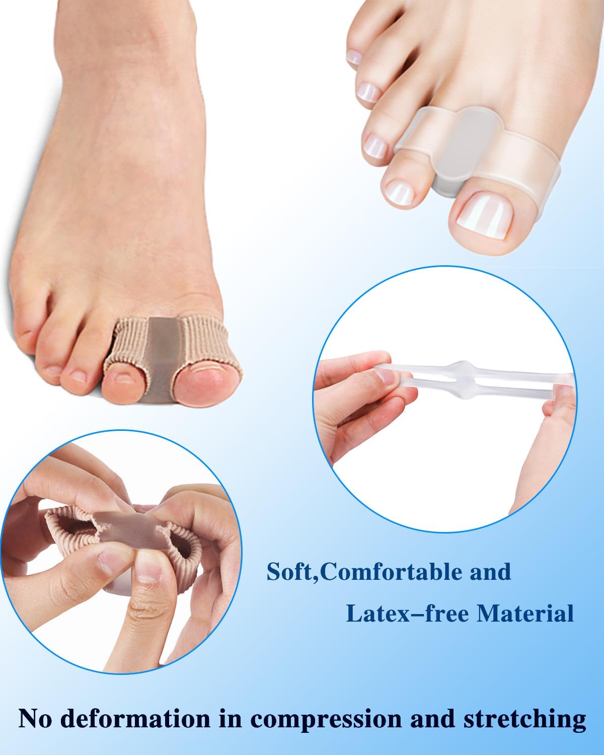 8PC Bunion Toe Separators Gel Bunion Corrector Soft Big Toe Spacers for Feet Women Men Toe Correct, Elasticity Hammer Toe Straightener with 2 Loops (4 Nylon+4Gel)