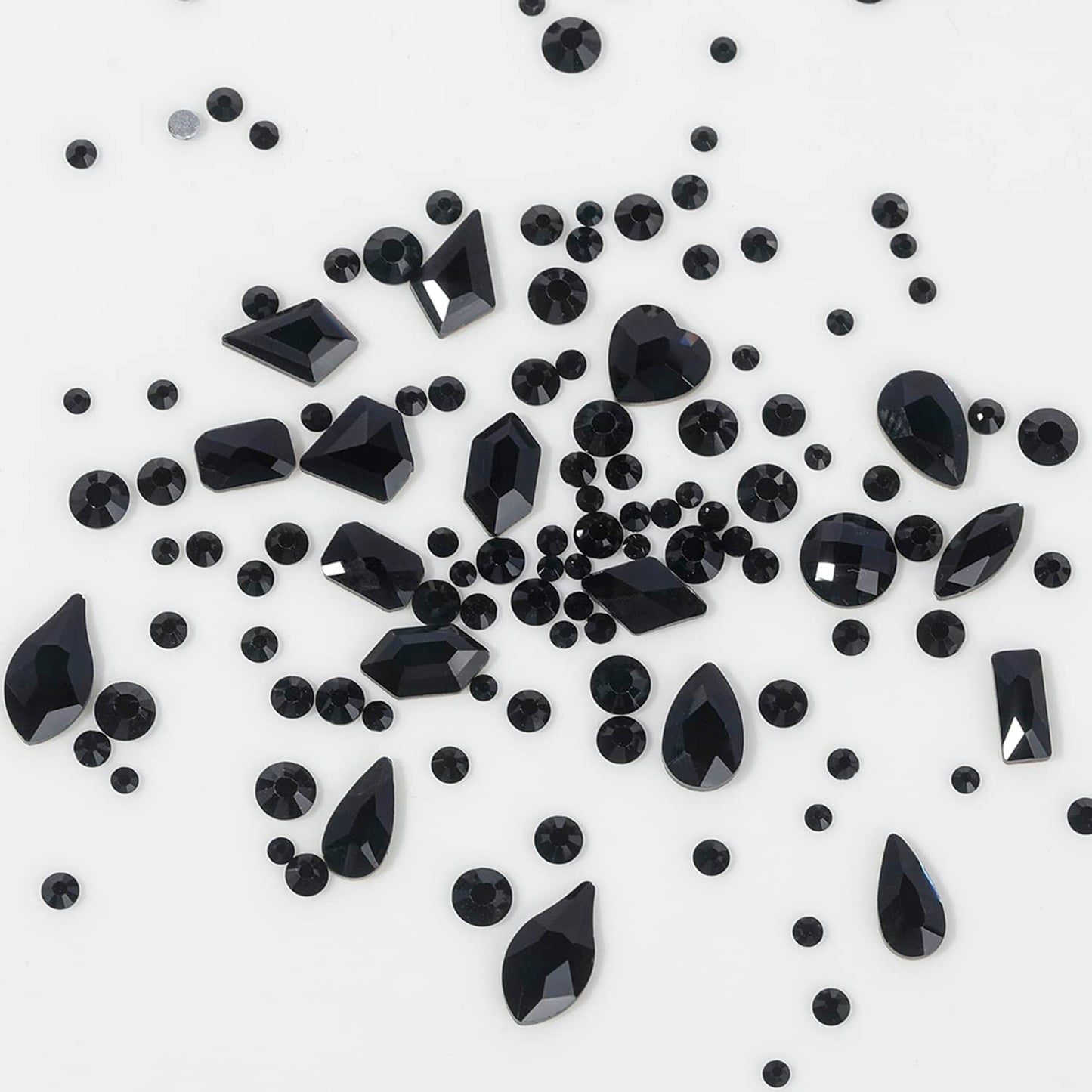 HNUIX Nail Rhinestones - 4550pcs Crystals Black, Multiple Shape Gems, Flatback Rhinestones, with Kit and Glue Gel, for Nail Art
