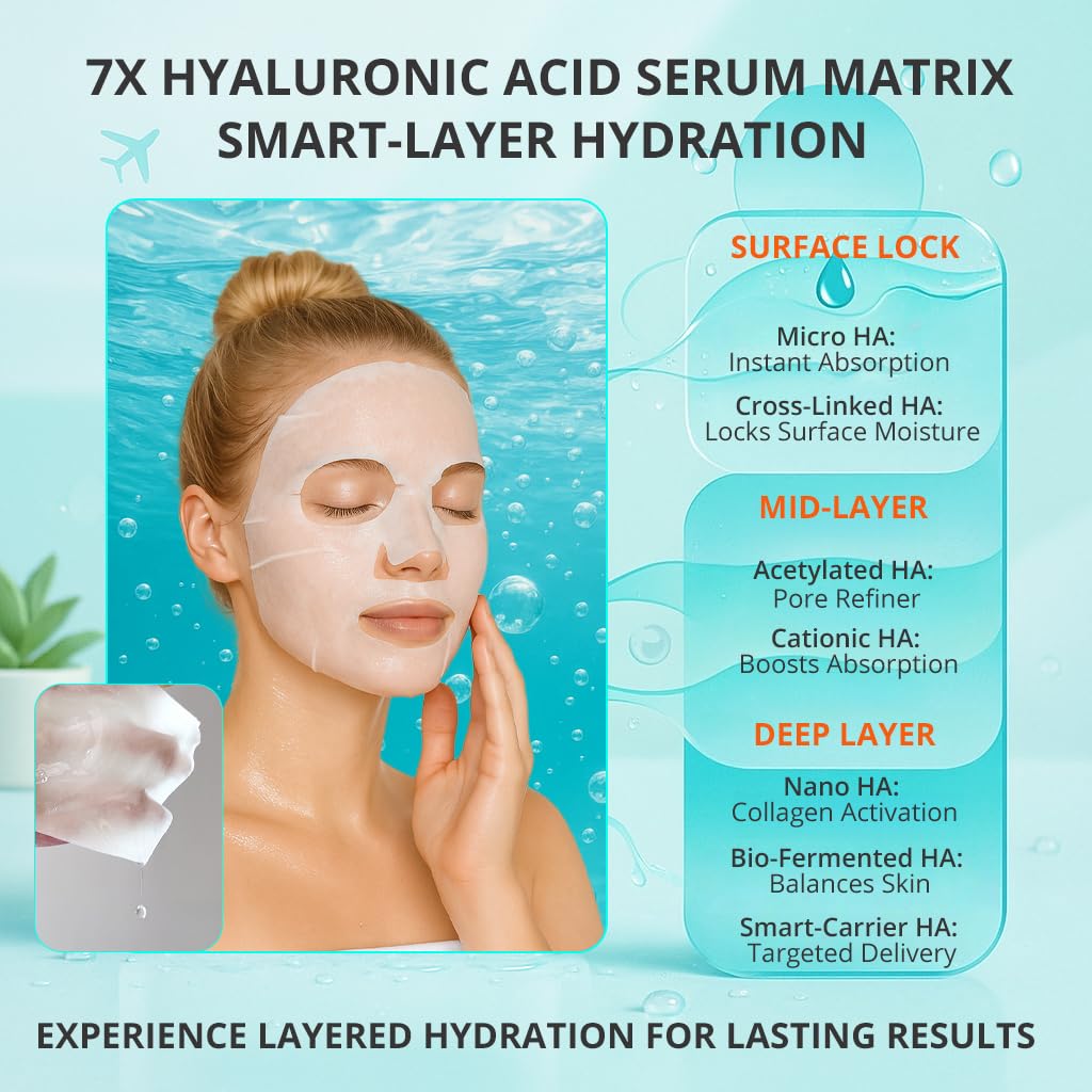 GONIM Face Mask Korean Skin Care with Hyaluronic Acid Serum & Collagen Activation, Hydrating Face Masks Skincare with Vitamin C, Moisturizing Sheet Mask for All Skin, Korean Face Mask 15 Sheets