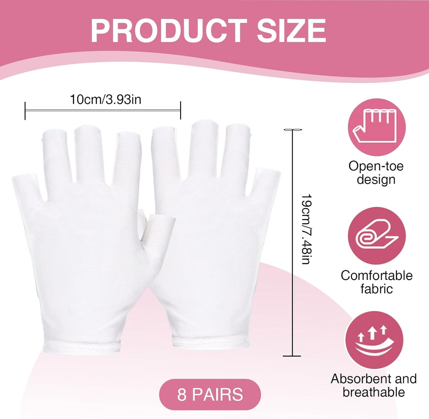 8 Pairs White Cotton Fingerless Gloves Moisturizing Night, Uv Sun Protection Gloves for Driving