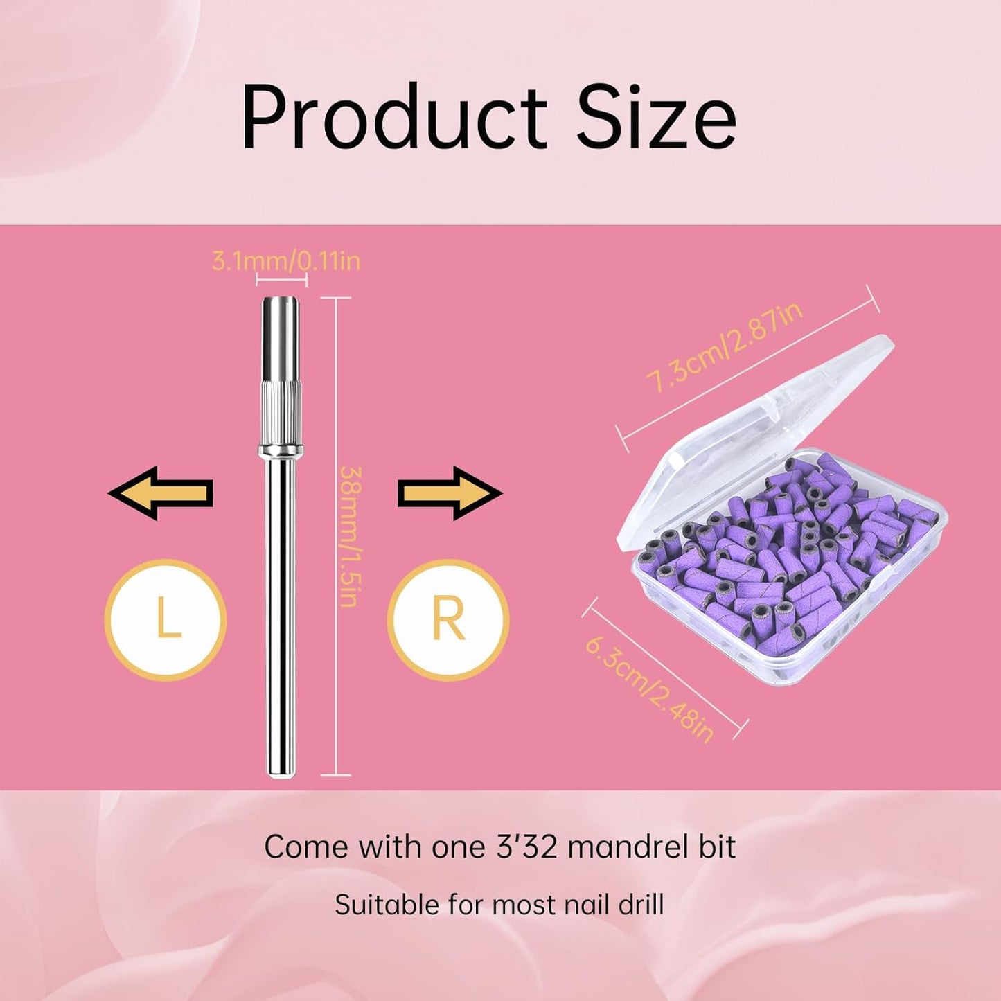 Small Sanding Bands Nail Drill Bits, Corfulra 150 Fine Grit Nail File Sanding Bands for Nail Drill with 3.1mm Mandrel Bit, 100Pcs Mini Sanding Bands for Natural Nails, Cuticles, Purple