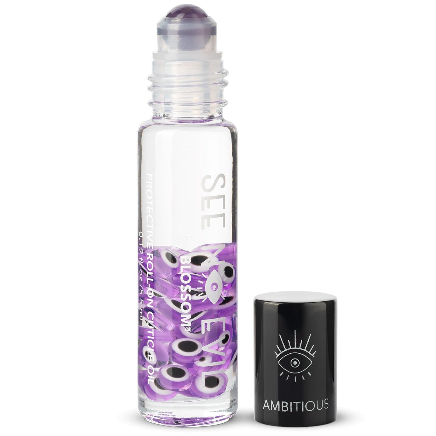Blossom Cuticle Oil, See No Evil Scented Roll on Cuticle Oil for Nails, Rollerball Application for Nail Support, Cruelty Free, 0.19oz, Ambitious Lavender