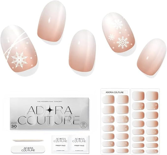 Semi Cured Gel Nail Strips with 30 Pieces - Salon Quality Manicure Kit for Women Easy Application Wraps Includes Prep Pads Nail File Wooden Stick, UV Light Required (Snow Flake)