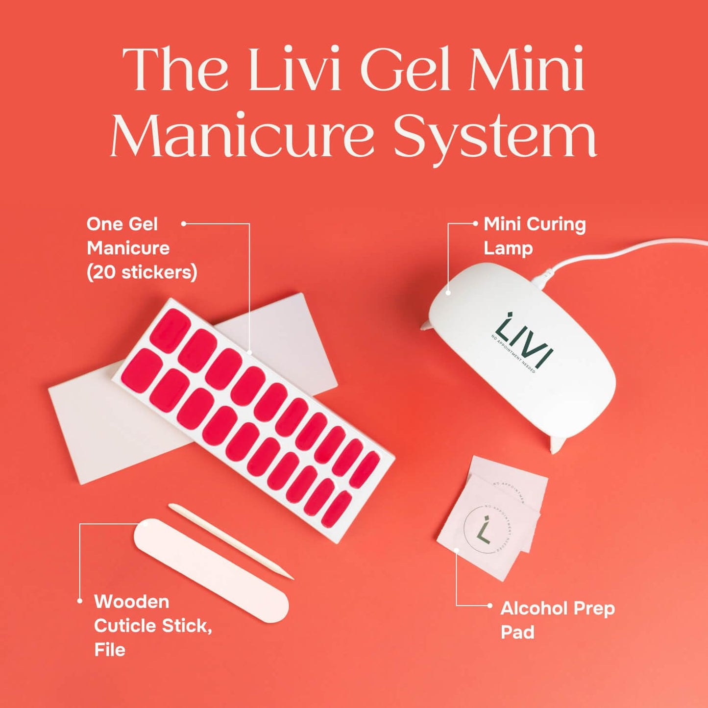 Livi Mini Gel Manicure System with UV Light – Mani Kit with 20 Nail Stickers and UV Lamp for Fast Salon-Quality Nails at Home – Long-Lasting, Easy-to-Use DIY Starter Gel Polish Set (Not a Regular Mom)