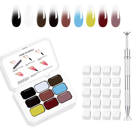 Ombre Gel Nail Polish Nail Sponges for Ombre 9 Series Colorful Blush Effect Gradient Painting Gel for Ombre Nails Multistyle French Manicure Nail Art DIY Home (A8)