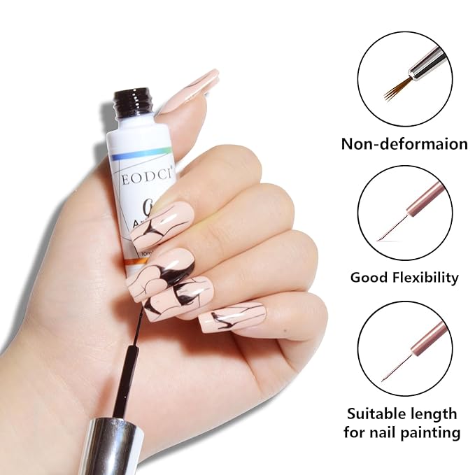 10ML Gel Nail Polish Liner Set - Black White Colors Polish Gel Paint for Swirl Nails Built Thin Nail Art Brush in Pens UV Soak off Gifts for Women