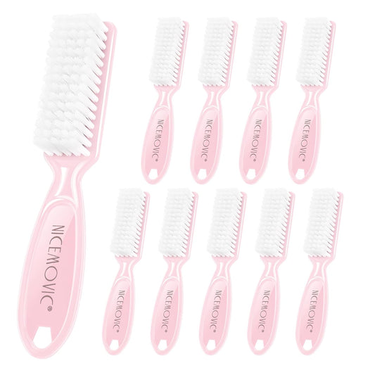 NICEMOVIC 10 Pcs Nail Brush for Cleaning Fingernails, Handle Grip Nail Scrubber Brush, Hand Fingernail Cleaner Brush Manicure Tools Scrub Cleaning Brushes, Use for Toe and Nail Cleaning (Macaron-Pink)