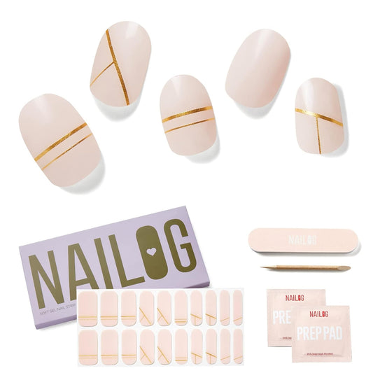 NAILOG Semi Cured Gel Nail Strips (20 Pcs Extra Long Polish Stickers/Wraps) │ Glossy & Long Lasting Gel Nail Strips Semi Cured with Soft Gel Finishing, Lady N